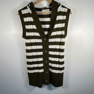Old Navy Y2K Preppy Women's Stripe Hooded Sleeveless Vest Cardigan Olive Green S